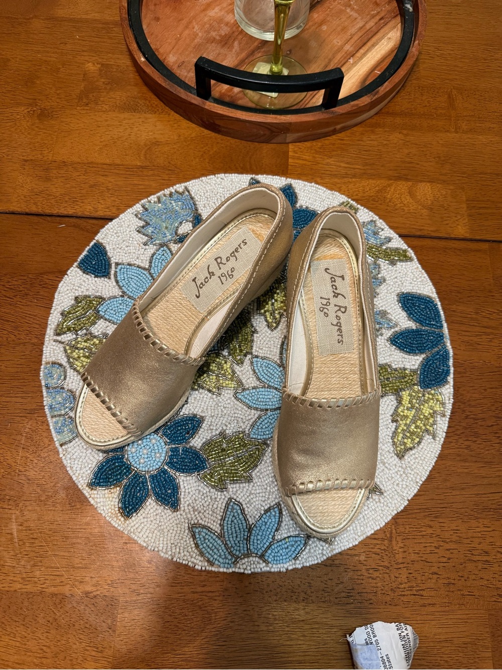 Jack Rogers Gold Open-Toe Flat - Women's Slip-On Espadrille Wedges